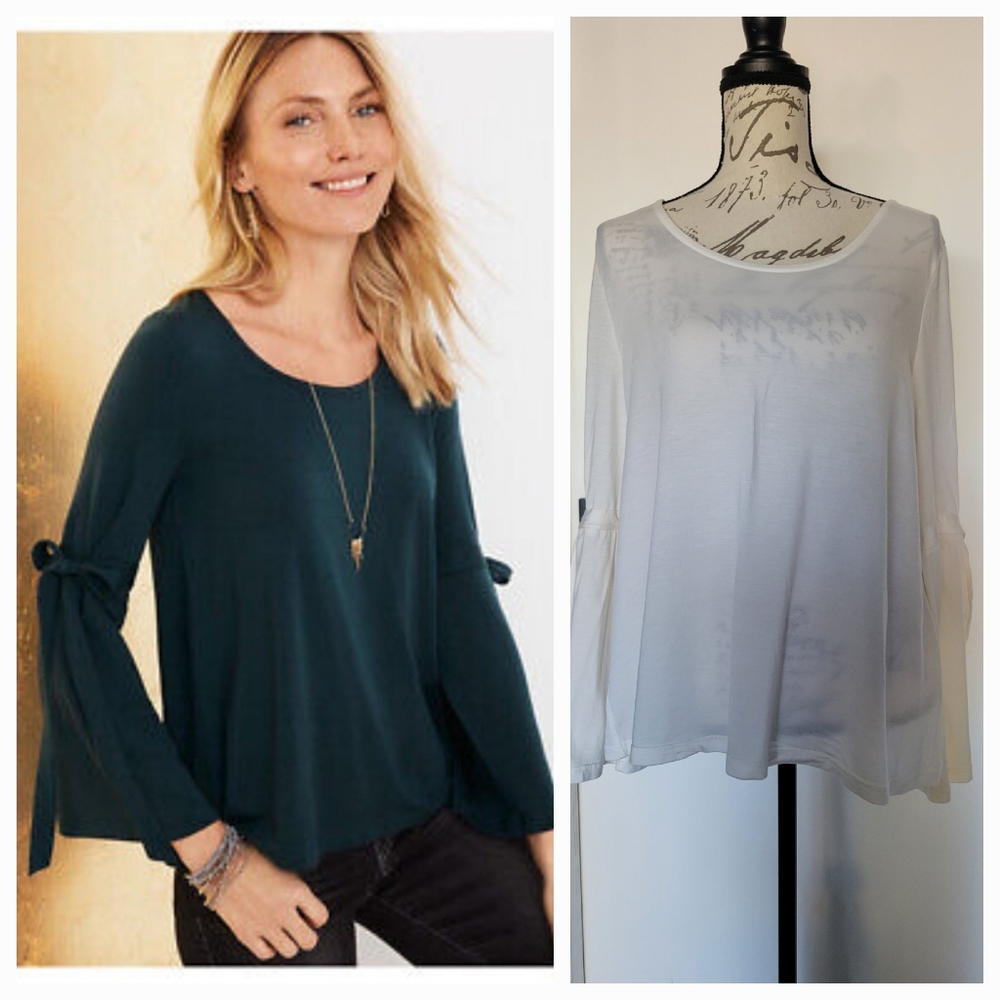 Garnet Hill Tied Bell Sleeve Ivory‎ White Soft Top Size L
